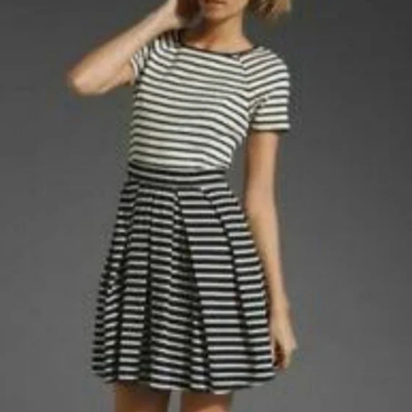 Tibi Dresses & Skirts - Tibi Blue White Striped Cotton Knit Skater Dress Short Sleeve Size XS
